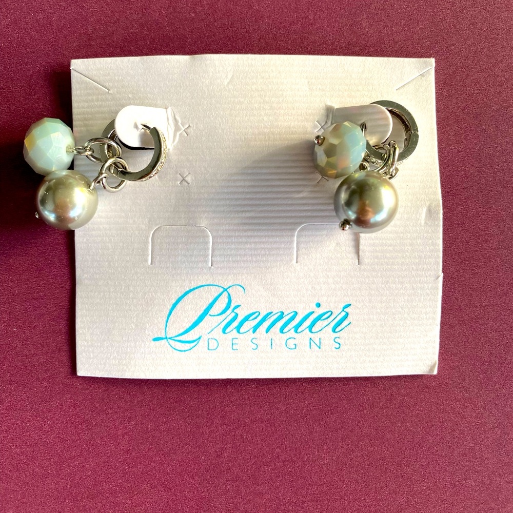 Premier Designs earrings, wear 3 ways, grey/chrome color